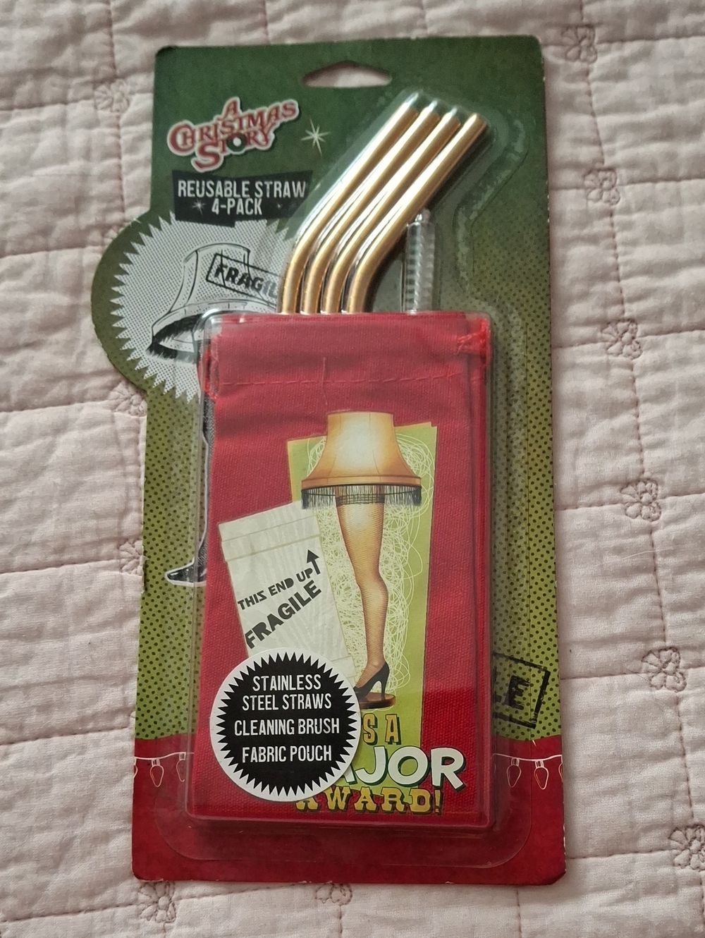 Reusable Stainless Steel Straws with Red Fabric Pouch - Gold Straws, 4-Pack